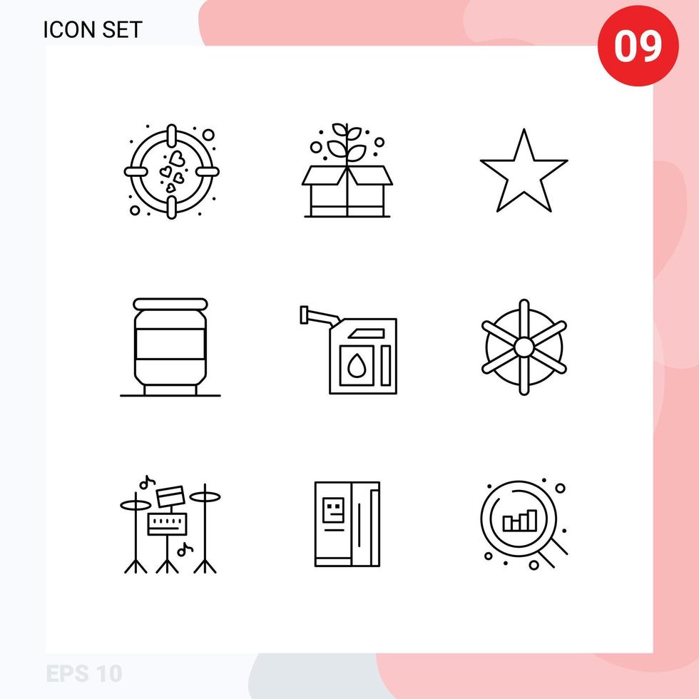 ensemble moderne de 9 contours et symboles tels que les éléments de conception vectoriels modifiables de l'étoile du gaz de l'essence de bateau vecteur