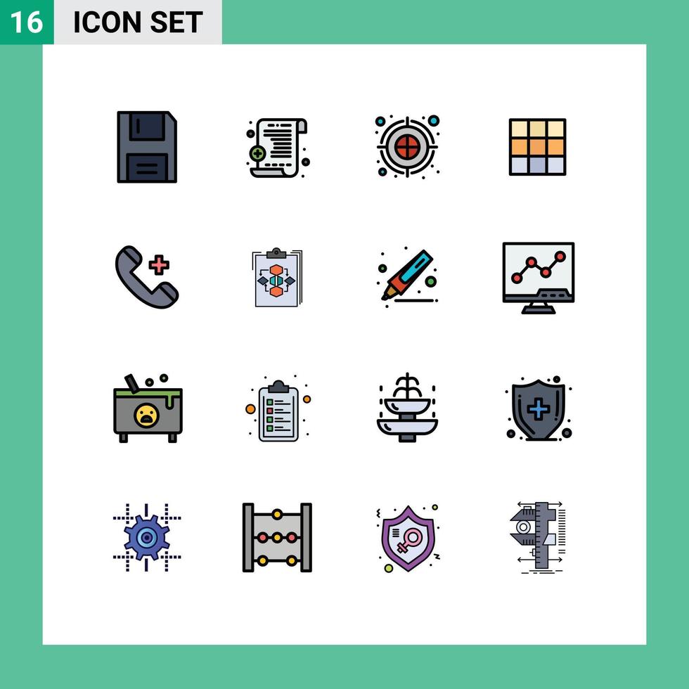 groupe de 16 lignes remplies de couleurs plates modernes définies pour l'interface utilisateur de remplissage de couleur de sonnerie de téléphone éléments de conception vectoriels créatifs modifiables vecteur