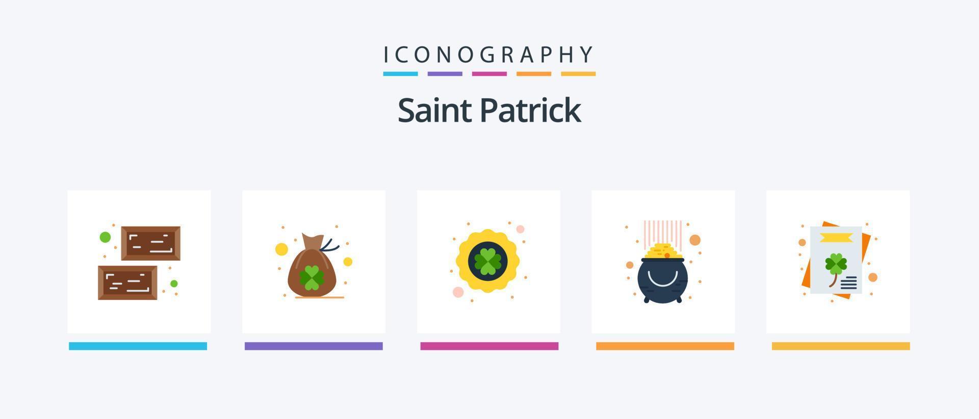 pack d'icônes saint patrick plat 5, y compris les cultures. Patrick. trèfle. chance. fortune. conception d'icônes créatives vecteur