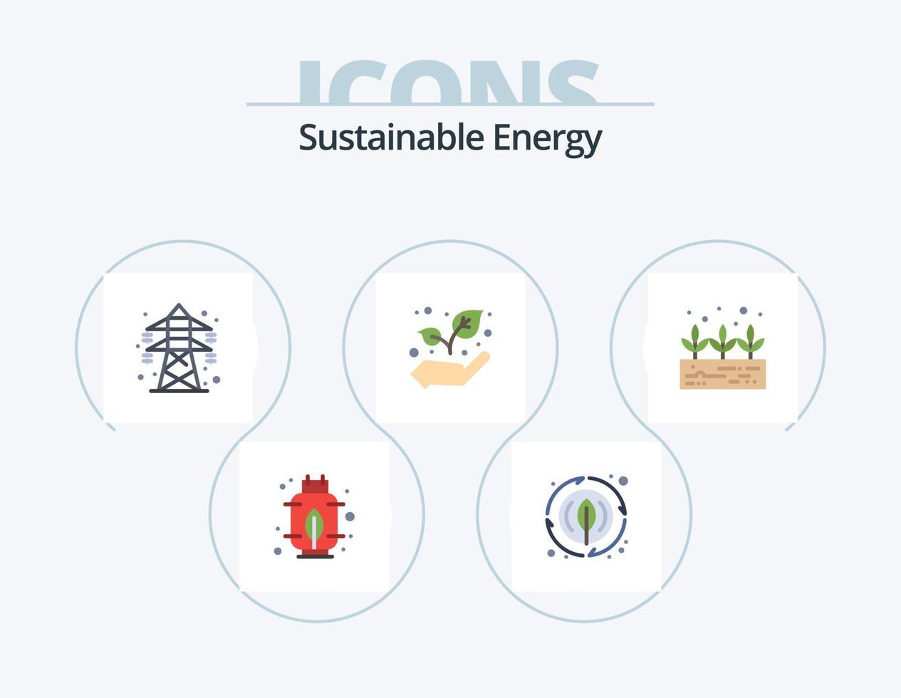 pack d'icônes plat d'énergie durable 5 conception d'icônes. . croissance. énergie. plante verte. croissance vecteur