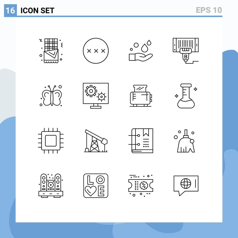 ensemble de pictogrammes de 16 contours simples d'éléments de conception vectoriels modifiables de la machine à scanner à la main vecteur
