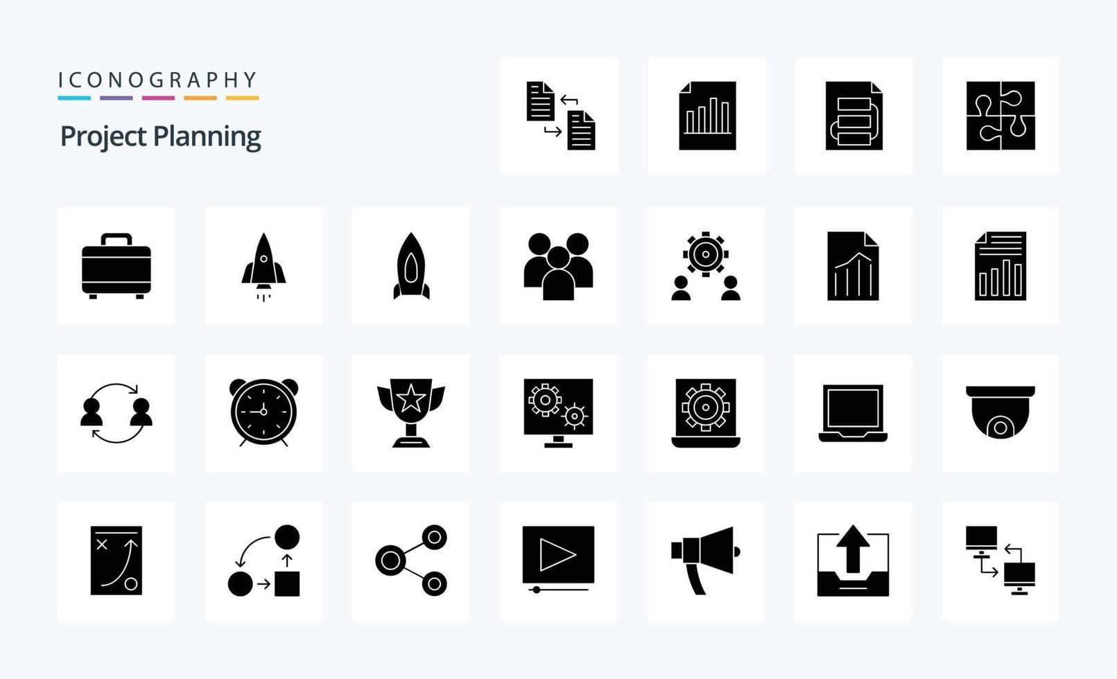 pack d'icônes de glyphe solide de planification de 25 projets vecteur