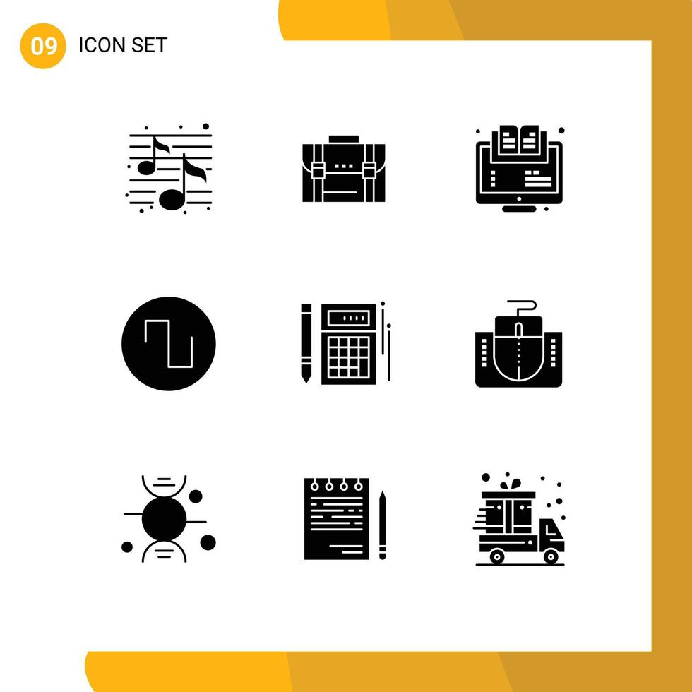 ensemble de 9 glyphes solides vectoriels sur la grille pour le webinaire de marketing en ligne sonore e éléments de conception vectoriels modifiables vecteur