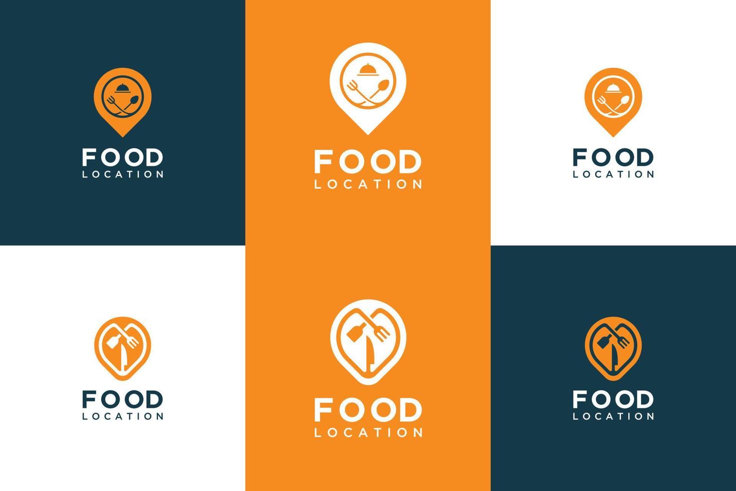 définir la conception du logo de l'emplacement des aliments de la collection. symbole fourchette, cuillère, couteau et épingle vecteur