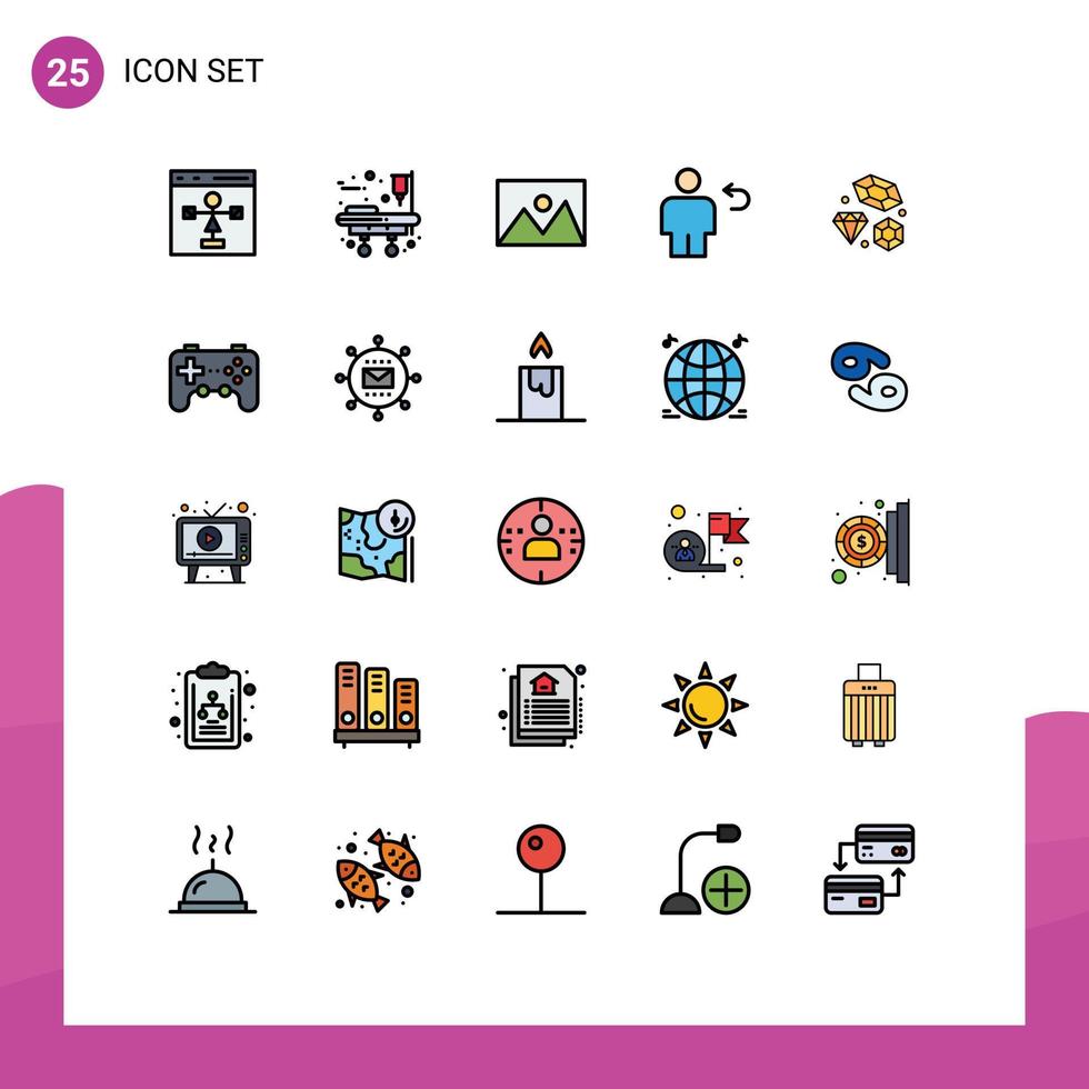 ensemble de 25 symboles d'icônes d'interface utilisateur modernes signes pour les appareils corporels de retour retour photo éléments de conception vectoriels modifiables vecteur