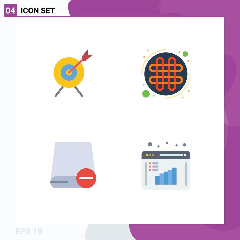 ensemble de pictogrammes de 4 icônes plates simples d'éléments de conception vectoriels modifiables de matériel de noeud celtique d'entraînement cible vecteur