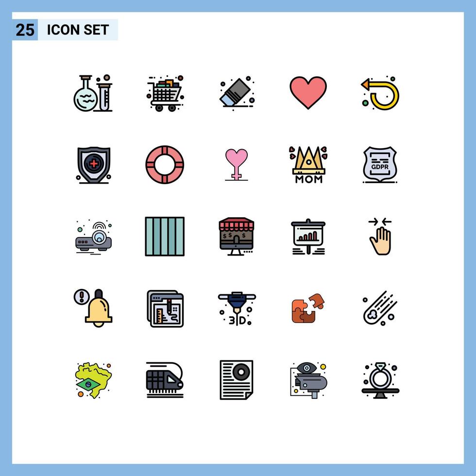 symboles d'icônes universels groupe de 25 couleurs plates de lignes remplies modernes comme instagram shopping amour éléments de conception vectoriels modifiables en caoutchouc vecteur