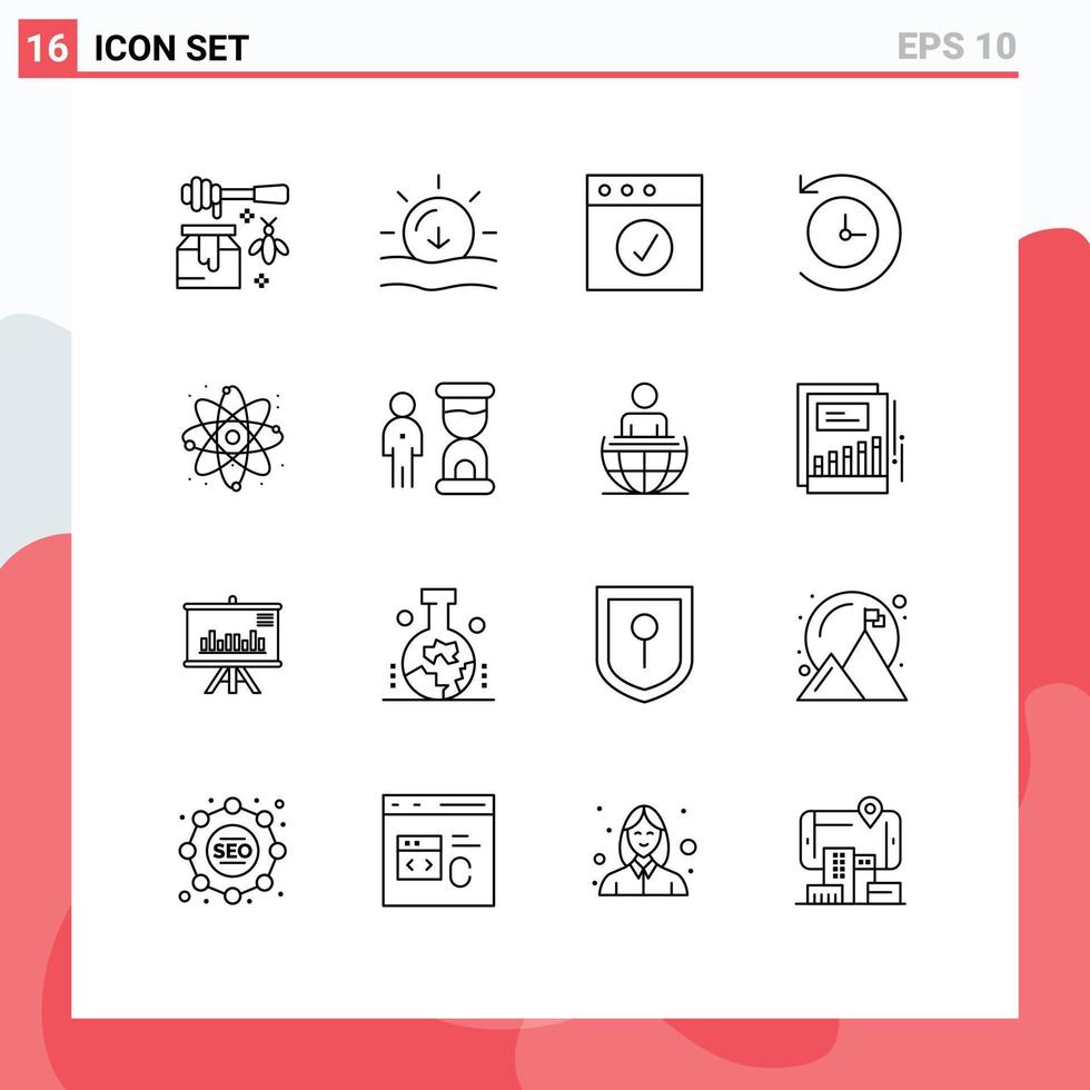 16 ensemble de contours d'interface utilisateur de signes et symboles modernes de l'application d'énergie de laboratoire atome futurs éléments de conception vectoriels modifiables vecteur