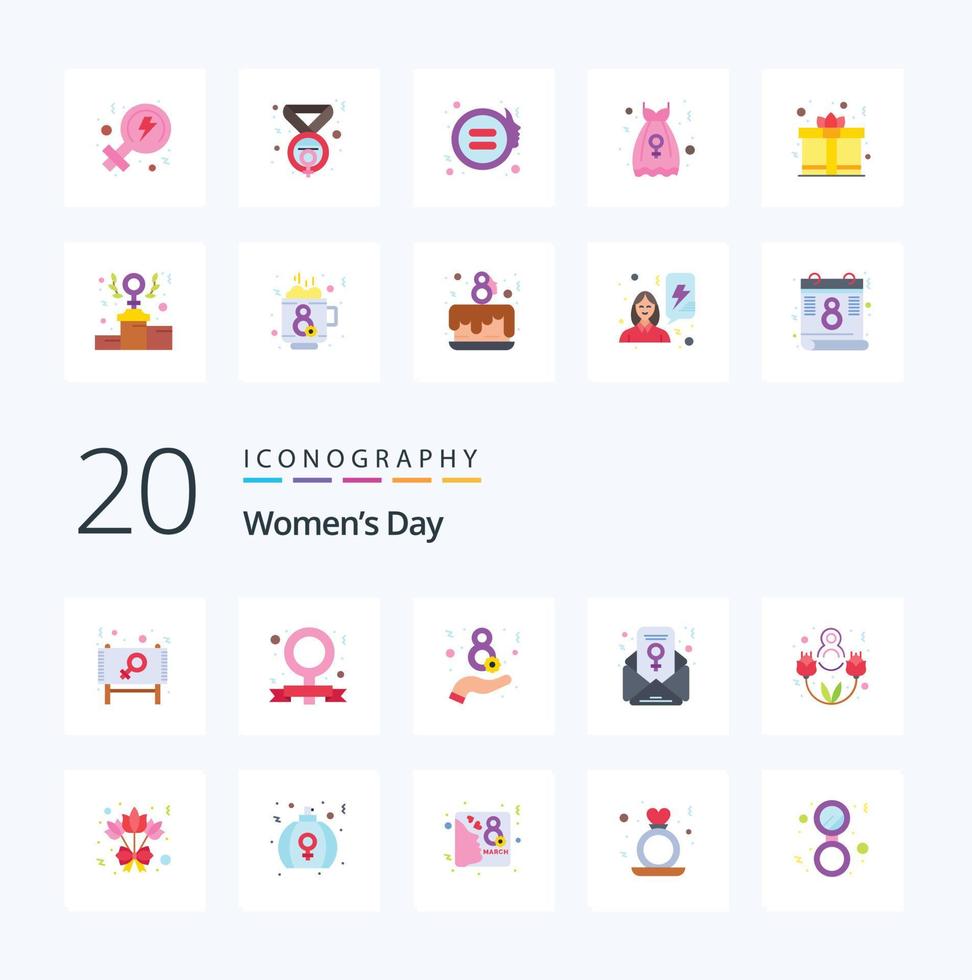 20 pack d'icônes de couleur plate pour la journée des femmes comme un e-mail féministe heureux féminisme chat vecteur