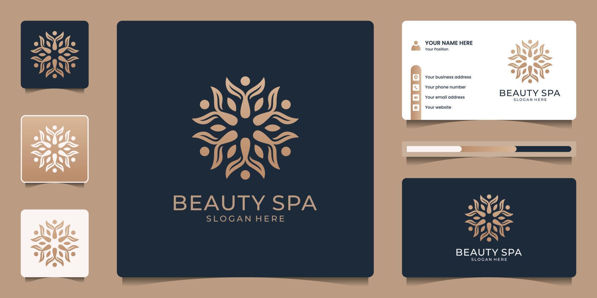 modèle de logo de fleur abstraite avec concept doré pour salon de beauté, spa, message, soins de santé et yoga. création de logo de marque de luxe et carte de visite. vecteur