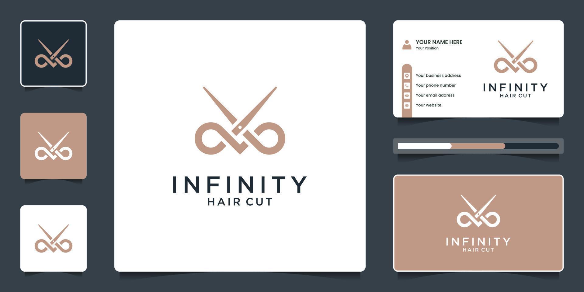 creative combine infinity et logo de ciseaux pour le logo du salon avec un modèle de carte de visite vecteur