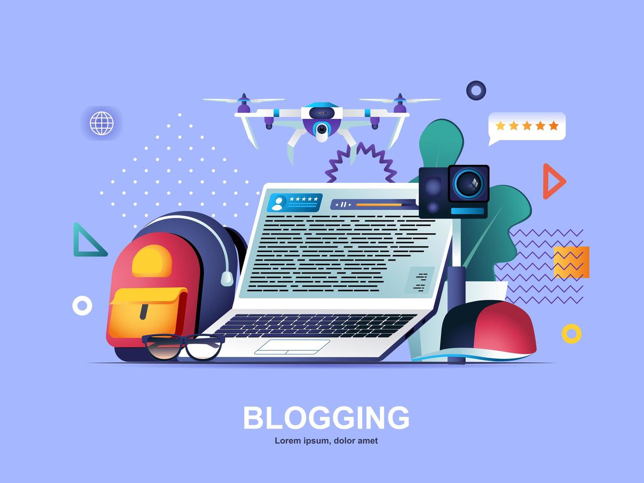 blogging concept plat avec des dégradés. vecteur