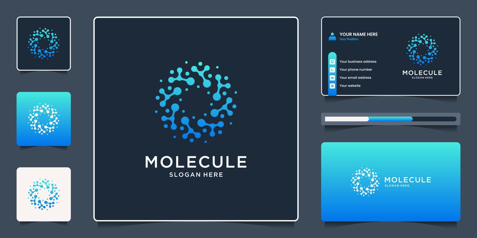 molécule abstraite avec création de logo en forme de cercle et conception de carte de visite vecteur