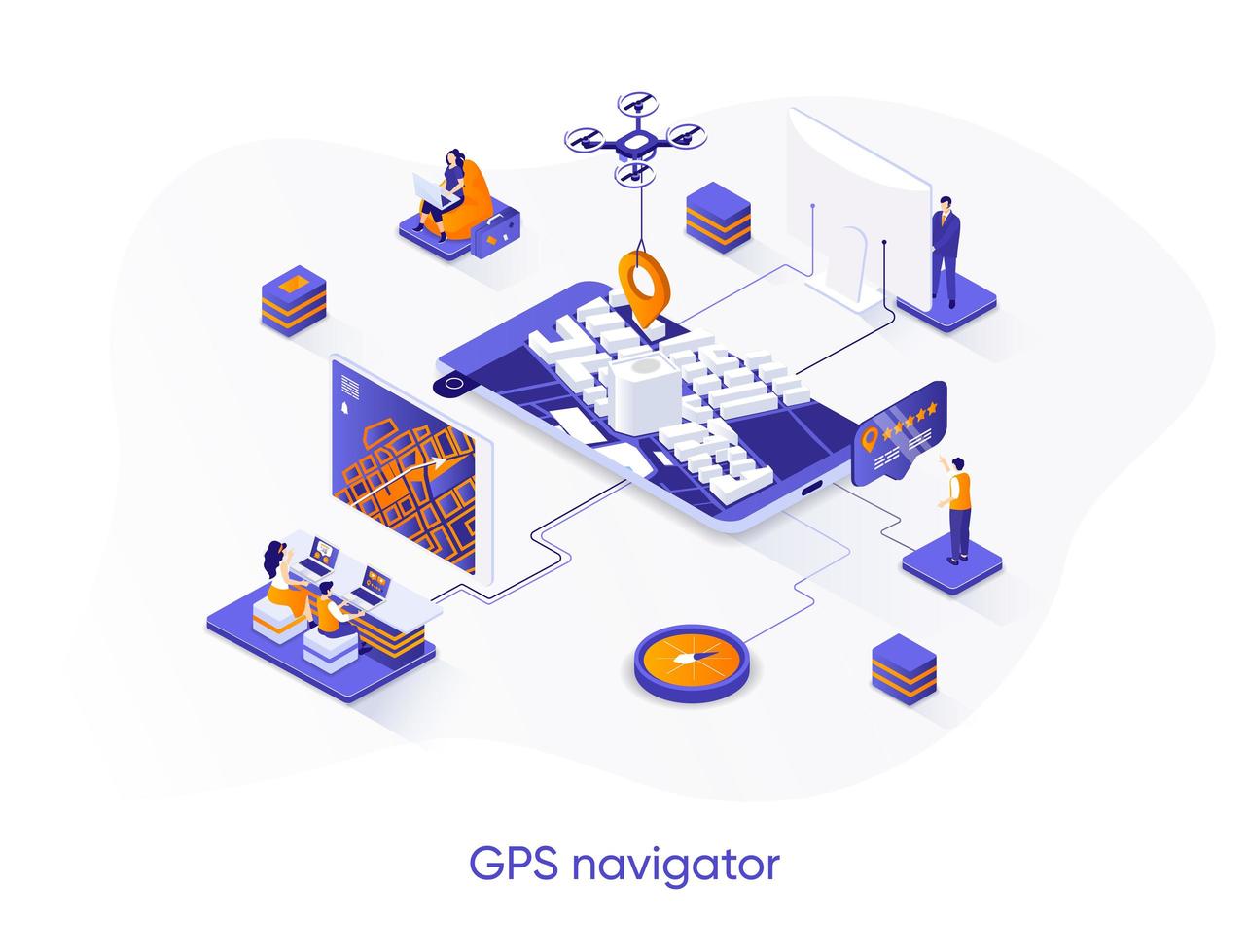 bannière web isométrique du navigateur gps. vecteur