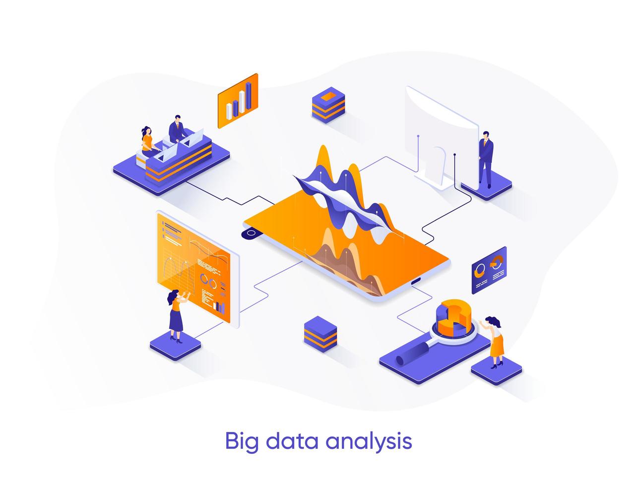 bannière web isométrique d'analyse de données volumineuses. vecteur
