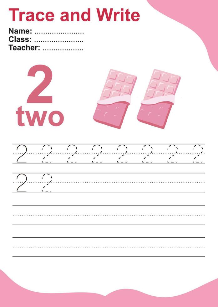 tracer et écrire le numéro pour les enfants. exercice pour que les enfants reconnaissent le nombre. feuille de travail pédagogique pour le préscolaire. thème de la Saint-Valentin. fichier vectoriel. vecteur