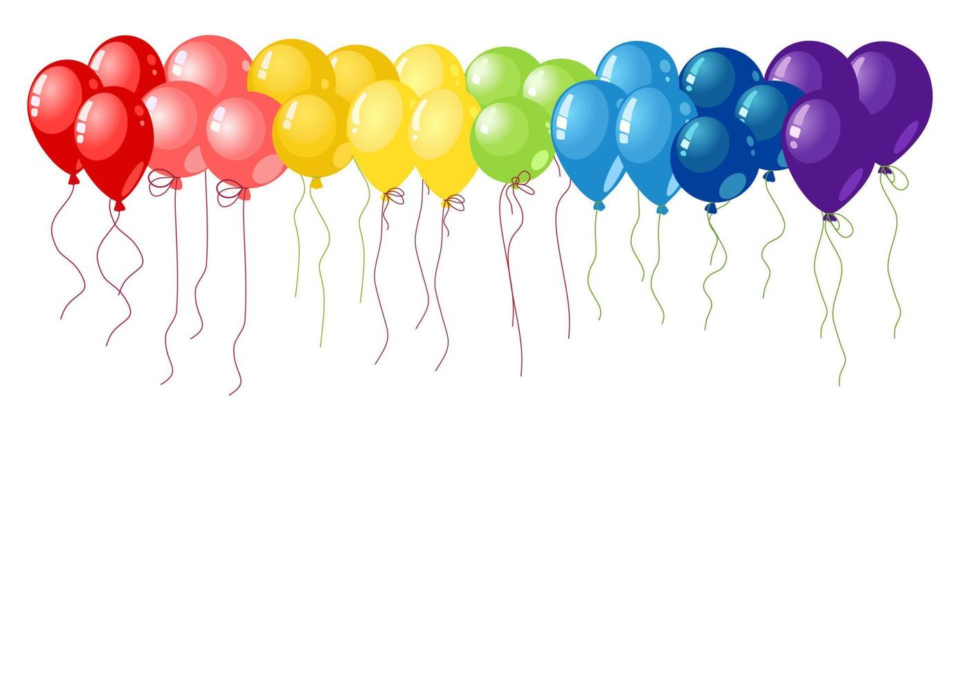 ballons set vector rouge, rose, orange, jaune, vert, bleu et violet sur fond blanc. couleurs arc-en-ciel.