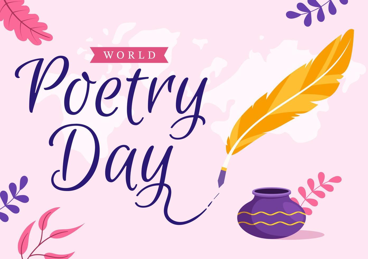 journée mondiale de la poésie le 21 mars illustration avec une plume, du papier ou une machine à écrire pour une bannière web ou une page de destination dans des modèles dessinés à la main de dessin animé plat vecteur