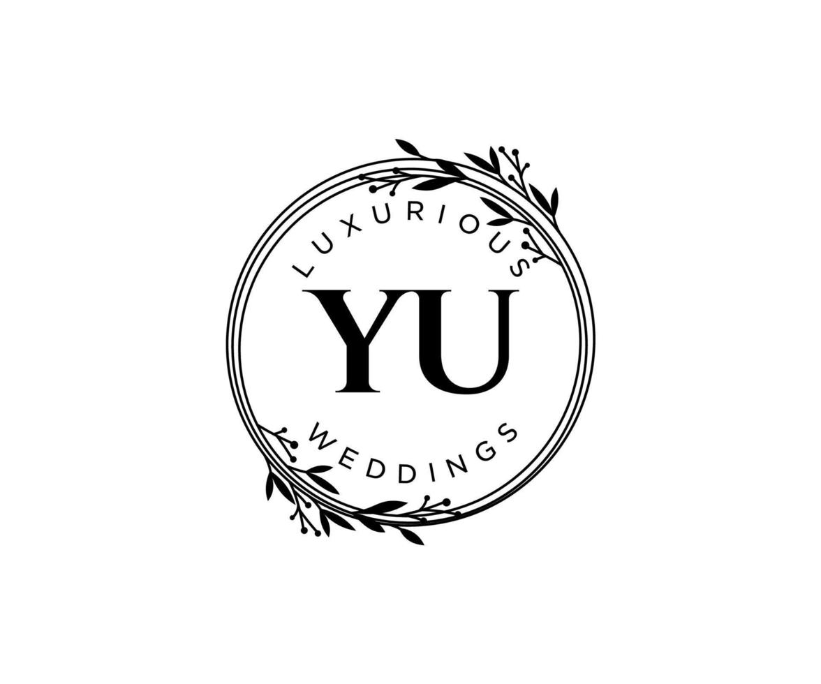 yu initiales lettre modèle de logos de monogramme de mariage, modèles minimalistes et floraux modernes dessinés à la main pour cartes d'invitation, réservez la date, identité élégante. vecteur