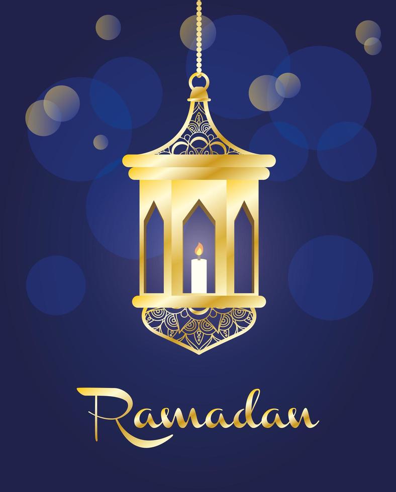bannière de célébration du ramadan avec lampe en or vecteur