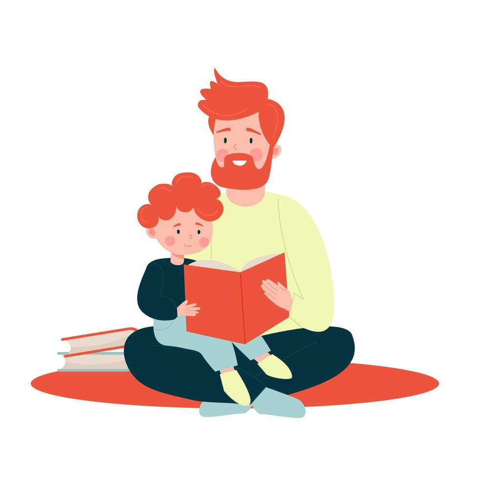 père et fils lisant un livre ensemble. illustration vectorielle vecteur