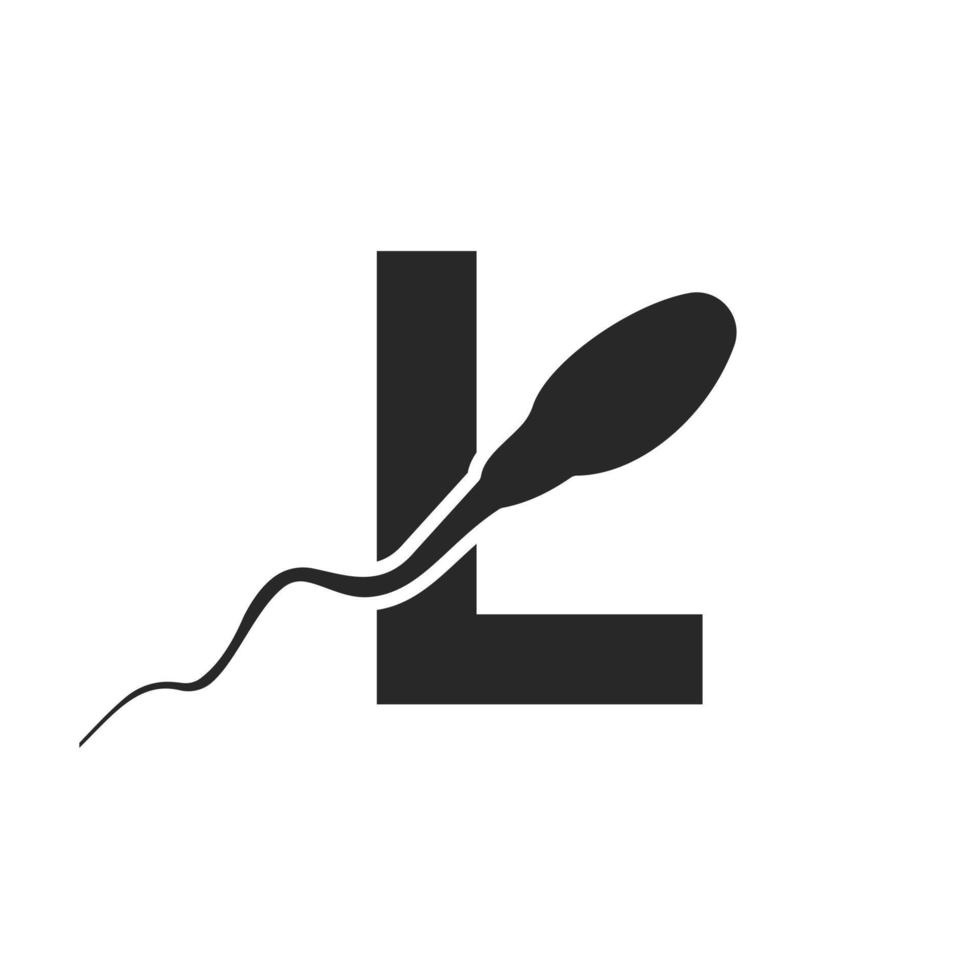 lettre l logo de sperme. logo médical de la banque de spermatozoïdes vecteur