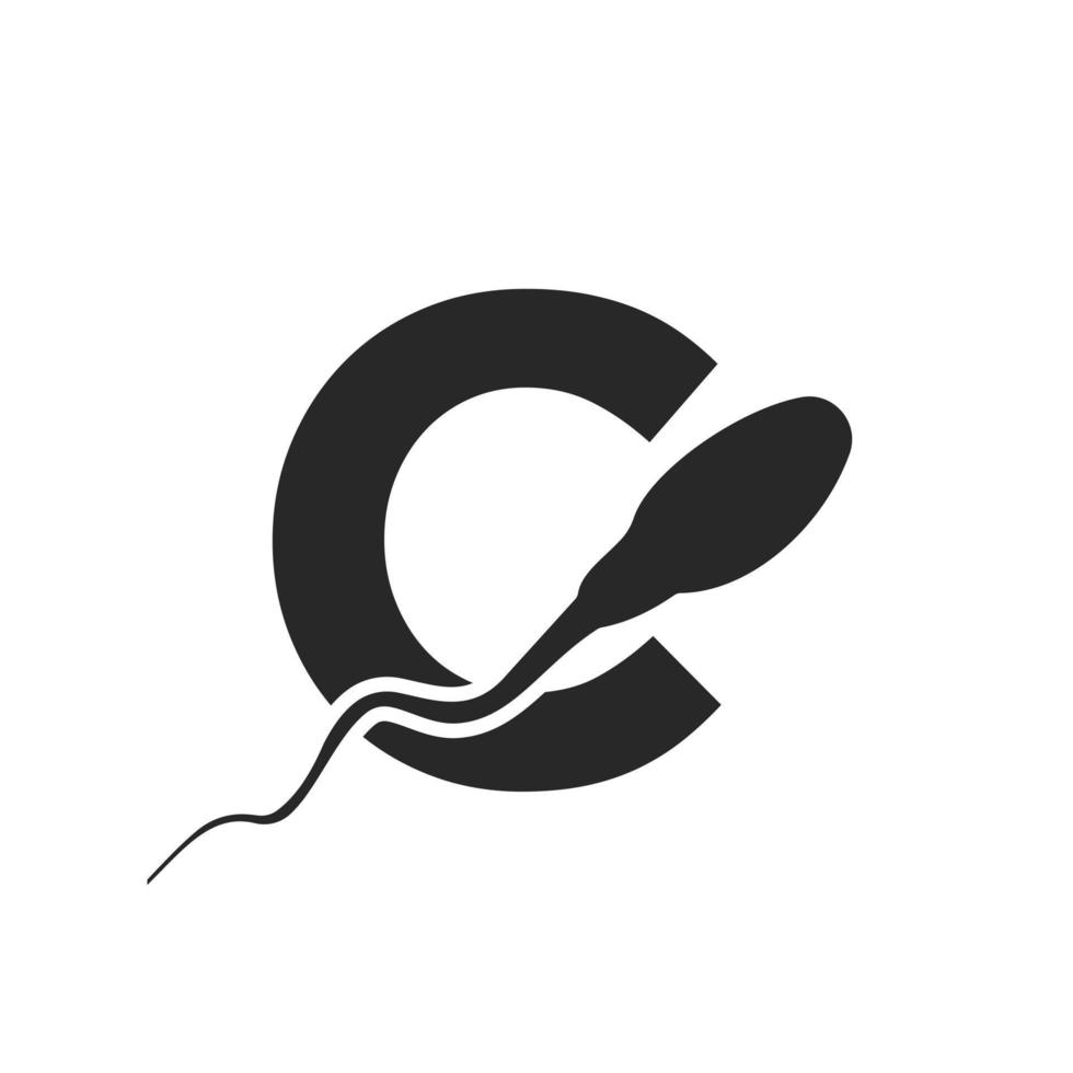 lettre c logo de sperme. logo médical de la banque de spermatozoïdes vecteur