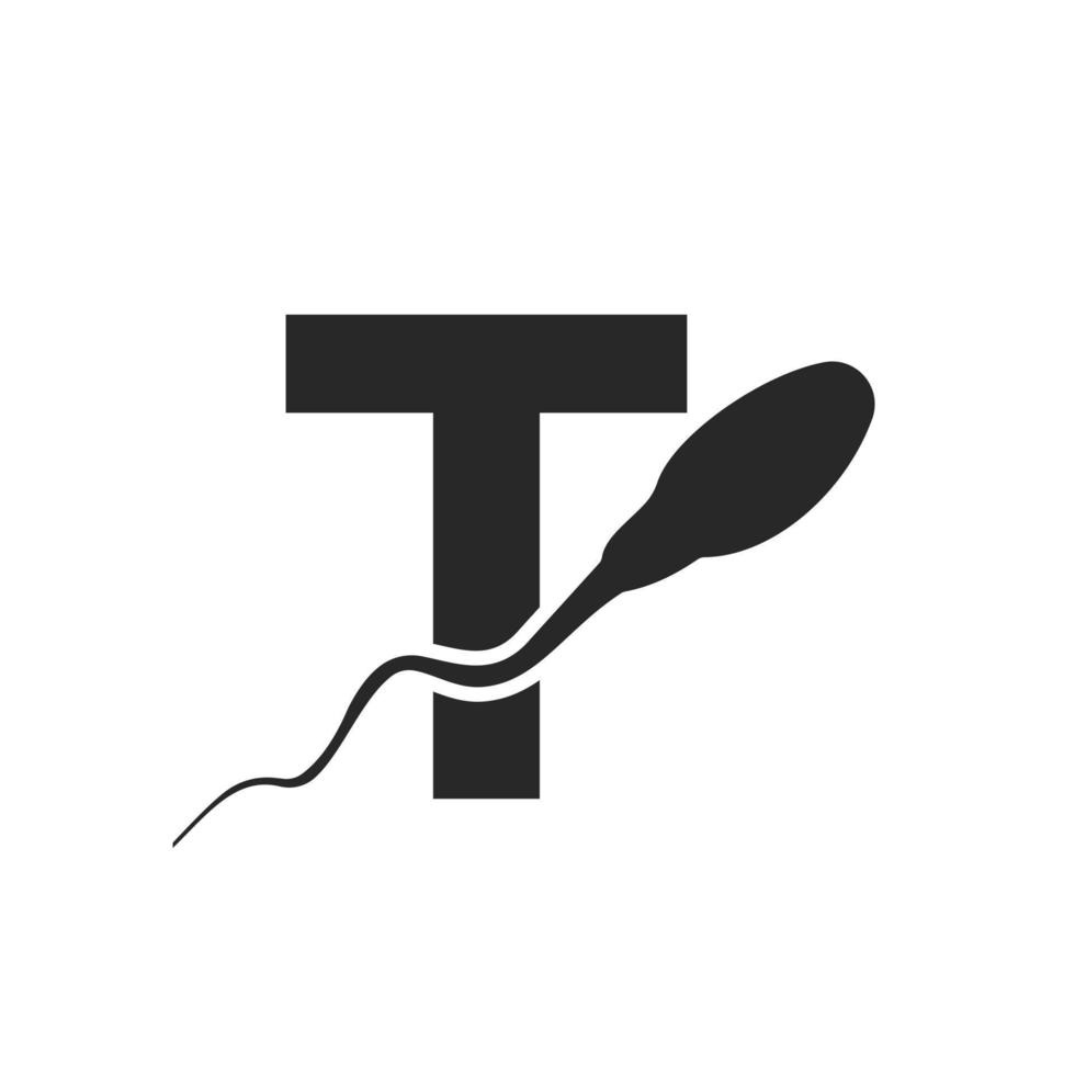 lettre t logo de sperme. logo médical de la banque de spermatozoïdes vecteur