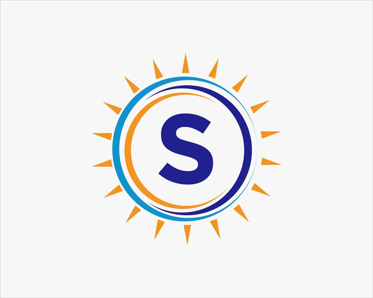 logo du soleil de la lettre s. modèle de logo de l'industrie de l'agriculture électrique de ferme de panneaux solaires vecteur