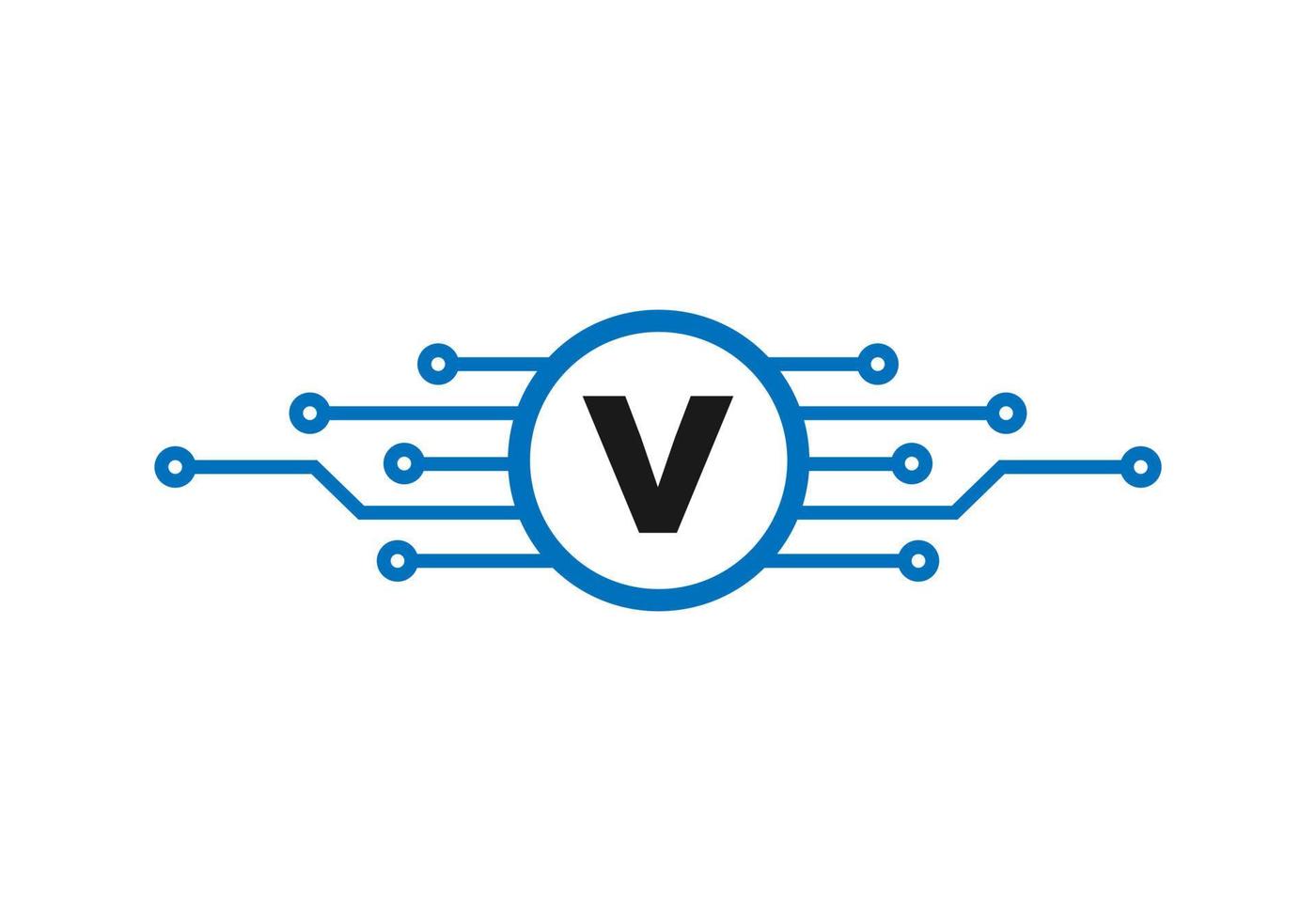 logo de la technologie de la lettre v. création de logo de réseau vecteur