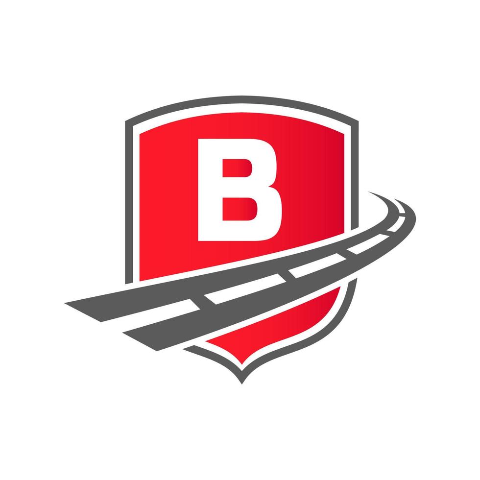 logo de transport avec concept de bouclier. modèle de fret de conception de logo de route de transport lettre b vecteur