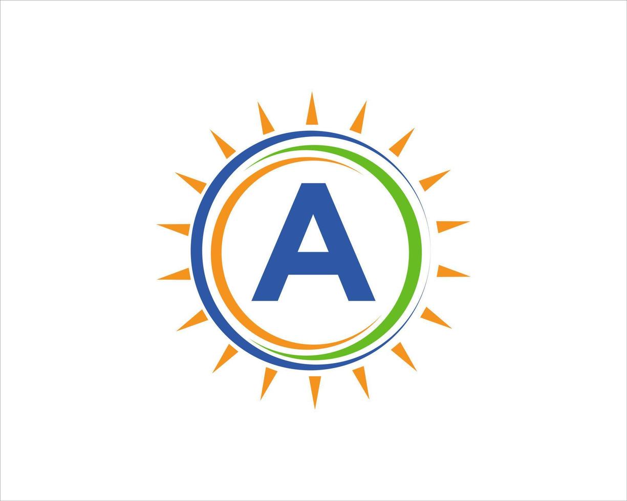 lettre un logo de soleil. modèle de logo de l'industrie de l'agriculture électrique de ferme de panneaux solaires vecteur