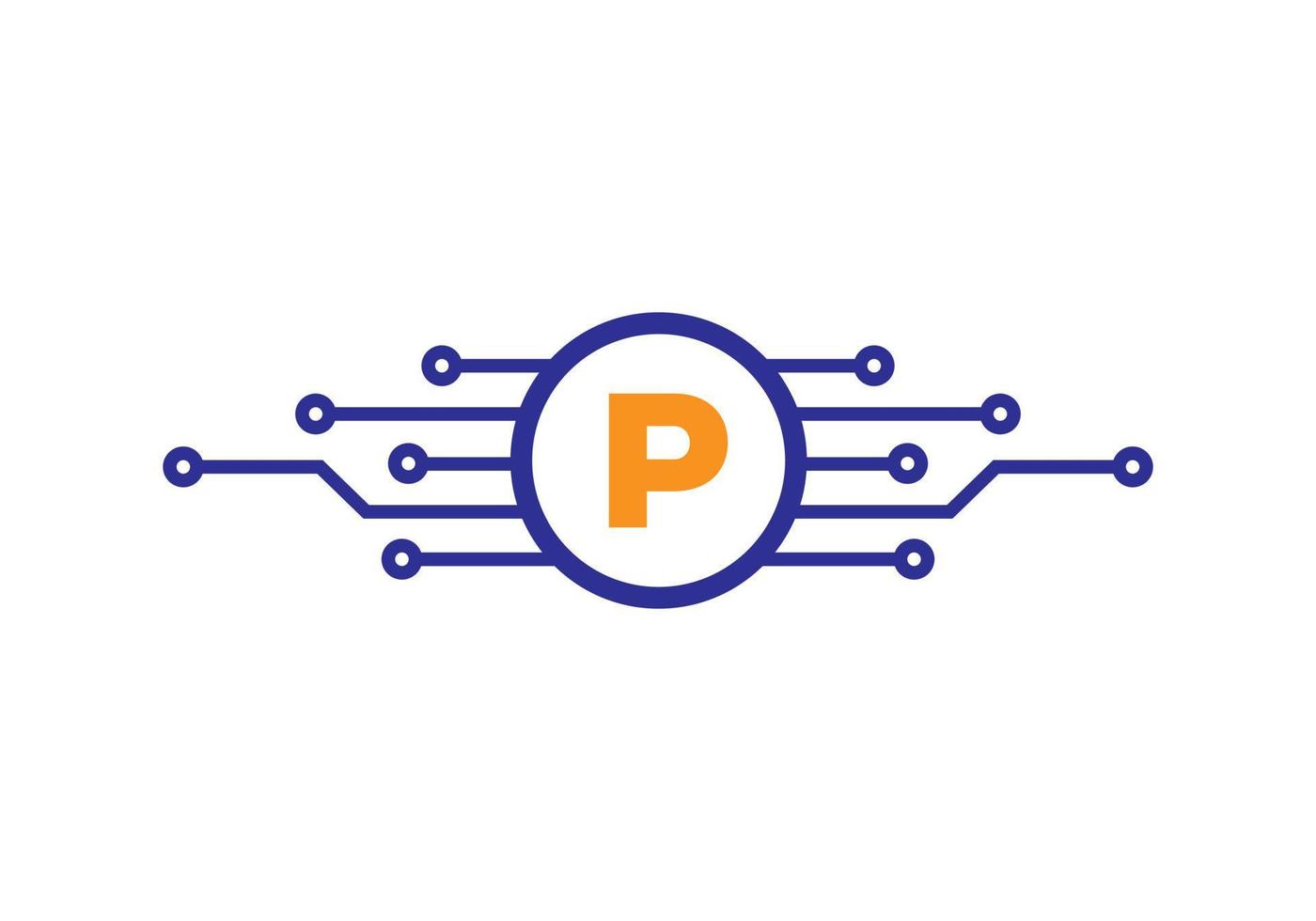 logo de la technologie lettre p. création de logo de réseau vecteur