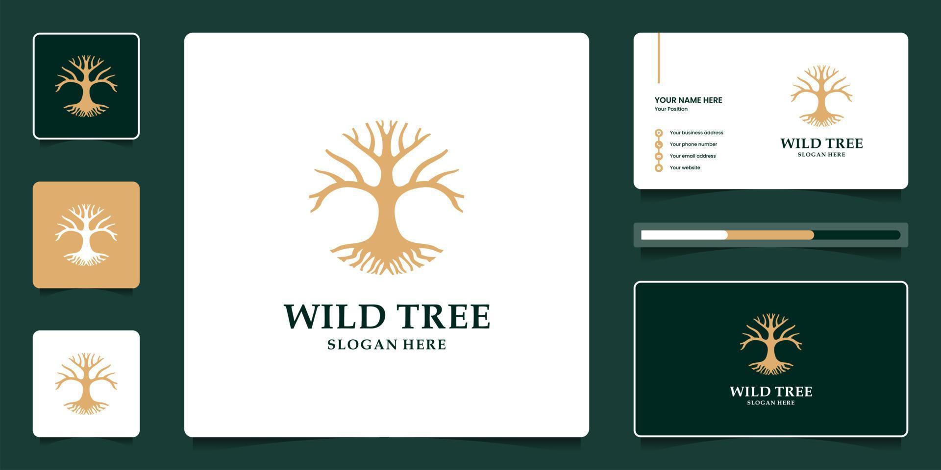 conception de logo de banyan tree de luxe et modèle de carte de visite vecteur