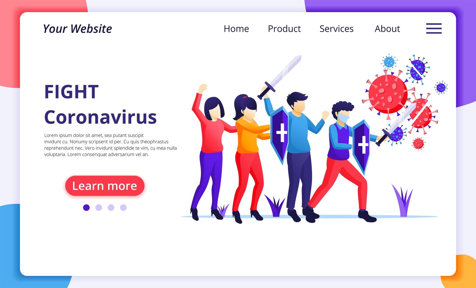 les gens se battent contre le virus, combattent le covid-19, un remède vaccinal pour le concept du virus corona. conception de page Web plate moderne pour le développement de sites Web et de sites Web mobiles. illustration vectorielle vecteur