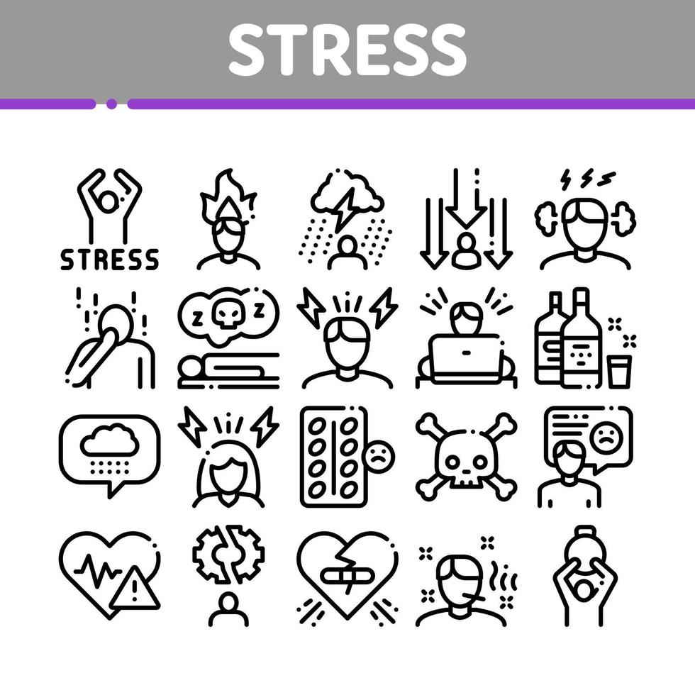 vecteur de jeu d'icônes de collection de stress et de dépression