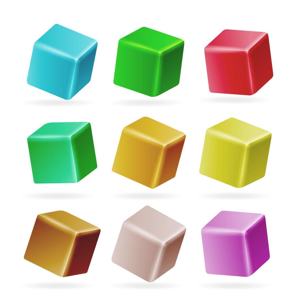 vecteur de jeu 3d cube coloré. modèles vides de perspective d'un cube isolé sur blanc. jouer à des jouets pour enfants