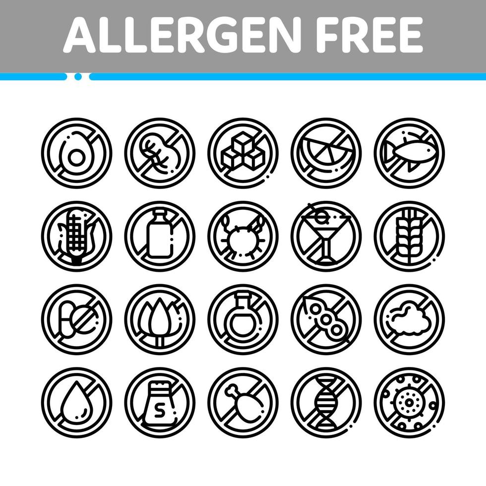 ensemble d'icônes vectorielles de fine ligne de produits sans allergènes vecteur