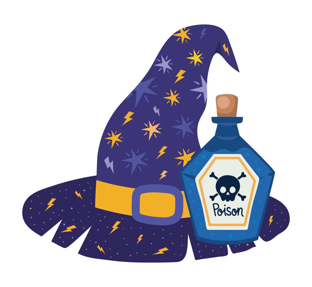 chapeau de sorcière halloween et conception de poison vecteur