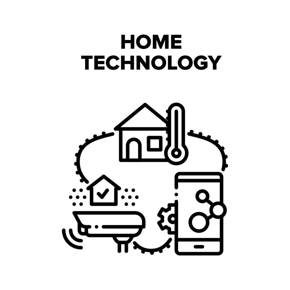 illustration noire de vecteur de technologie domestique