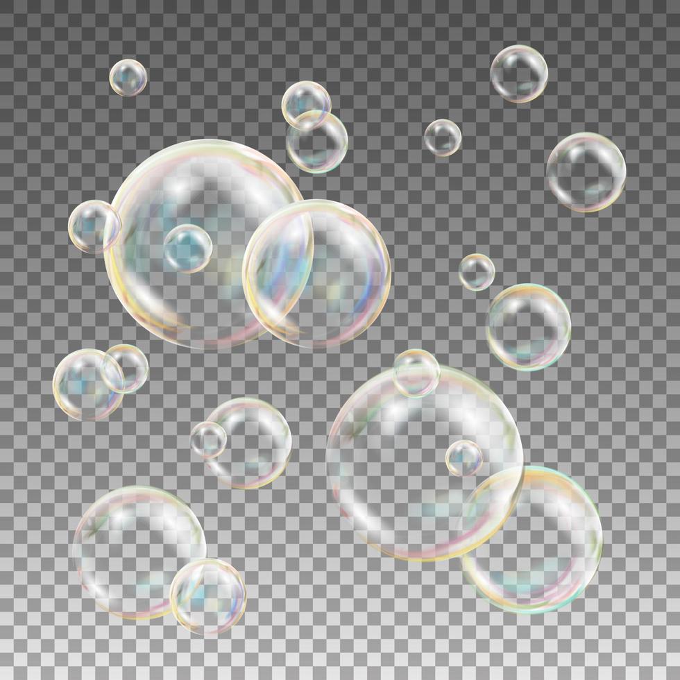 vecteur de bulles de savon multicolores. conception de l'eau et de la mousse. bulles de savon de réflexion arc-en-ciel. illustration isolée