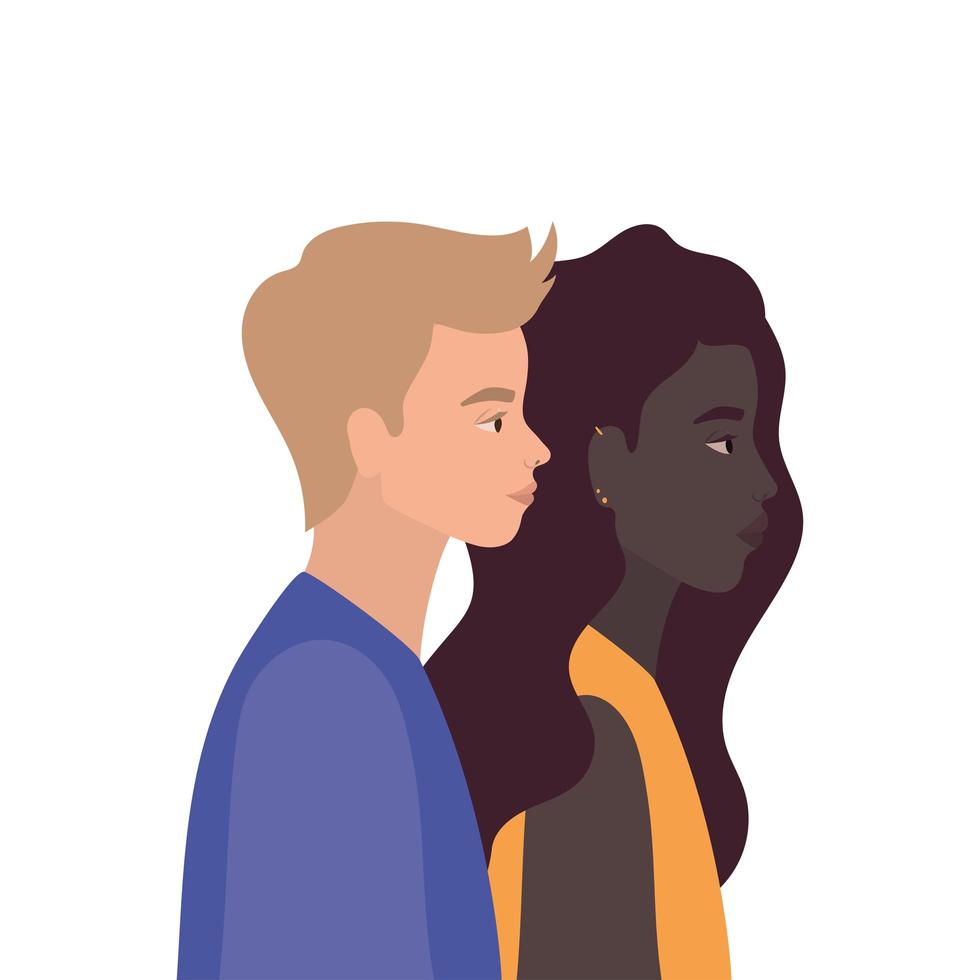 femme noire et homme dessin animé en vue de côté vecteur