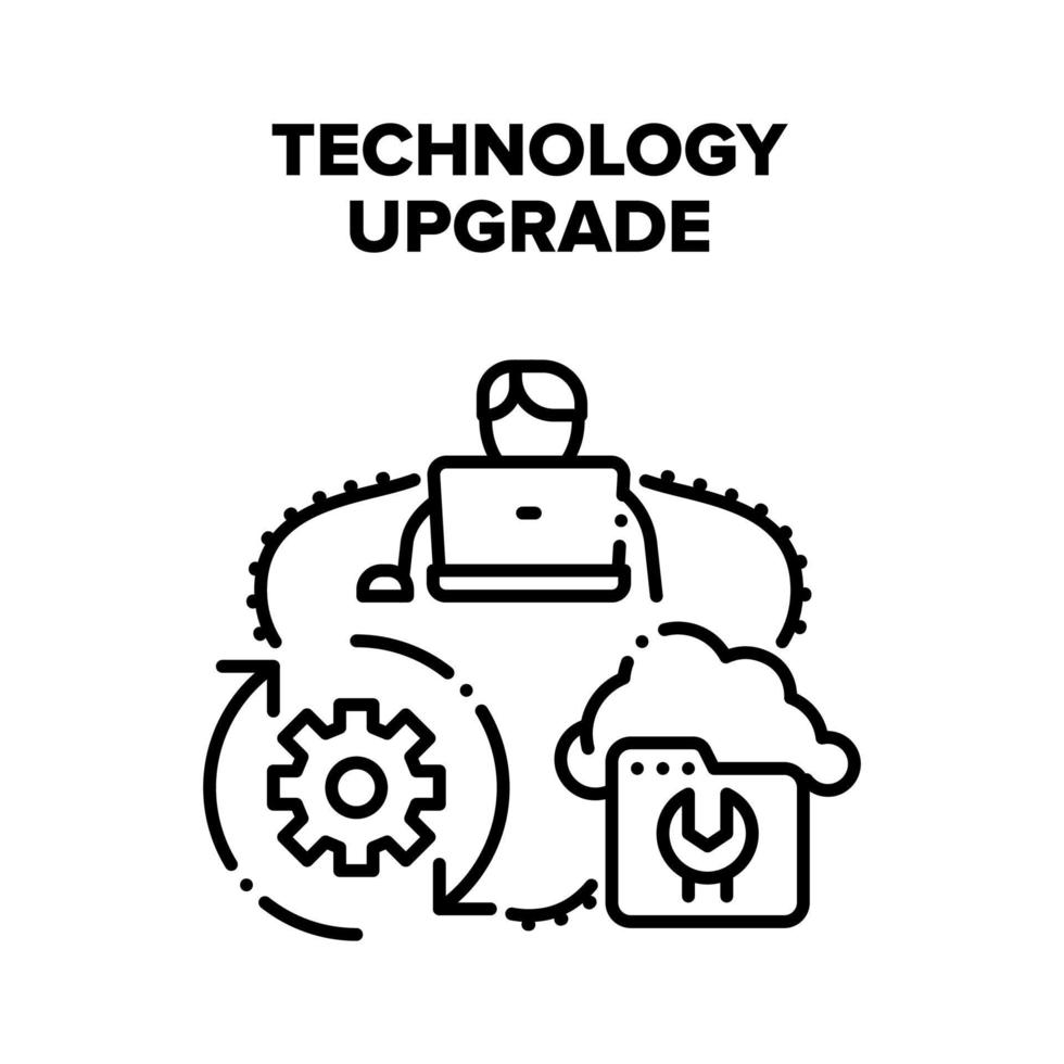 illustration noire vectorielle de processus de mise à niveau technologique vecteur