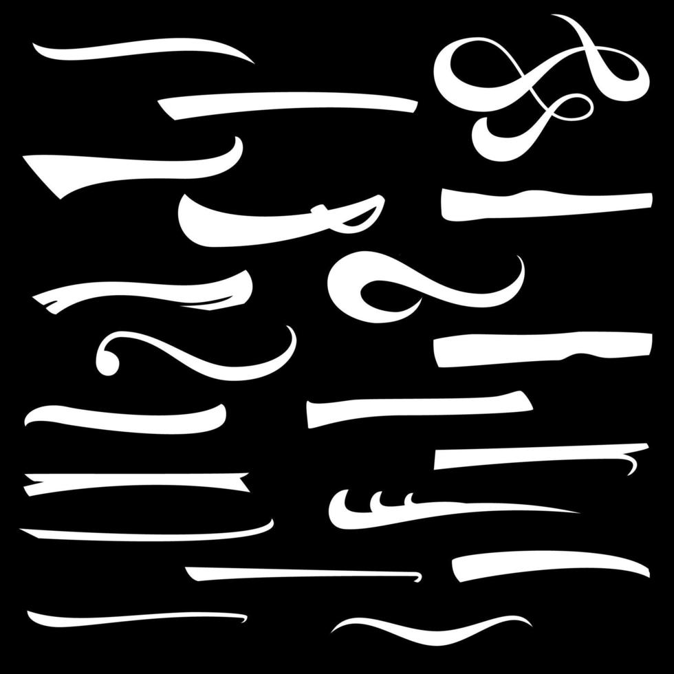 marqueur, soulignement, traits de marqueur de surligneur, swoops, jeu de marques de pinceau vagues. lignes de lettrage à la main isolées sur blanc. conception typographique. éléments d'époque. illustration vectorielle vecteur