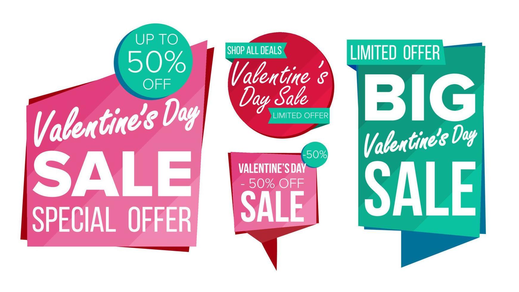 vecteur de collection de bannière de vente saint valentin. shopping en ligne. autocollants de site Web, conception de pages Web d'amour. élément publicitaire de la Saint-Valentin. arrière-plans commerciaux. illustration isolée