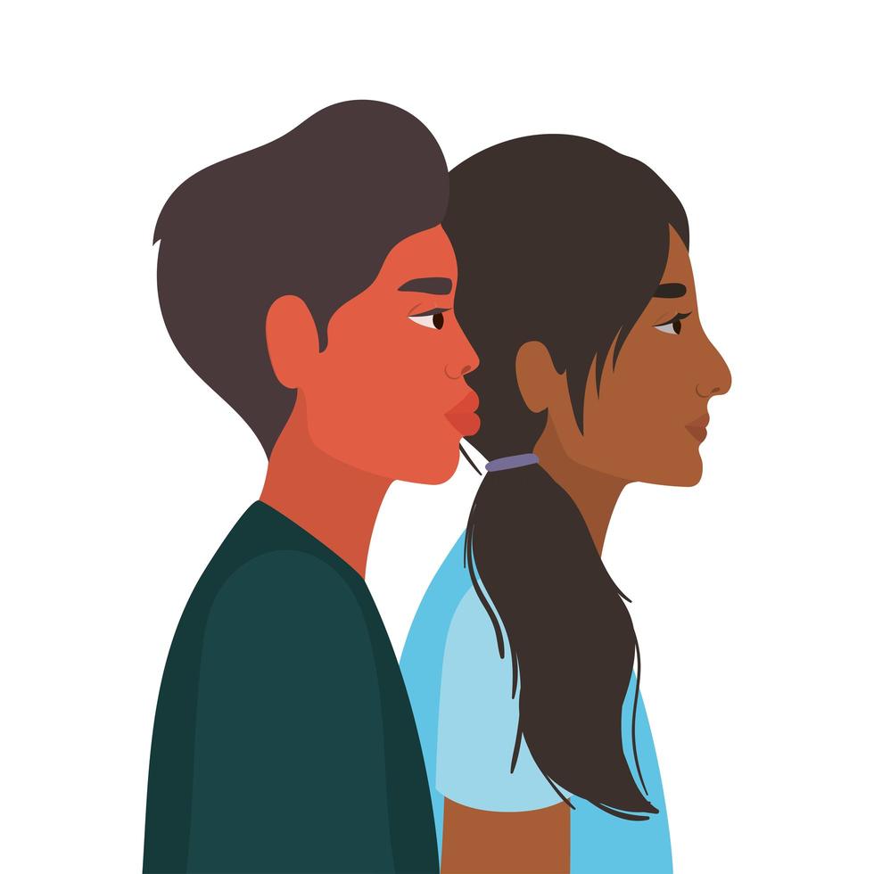 indien, femme et homme, dessin animé, dans, vue côté vecteur
