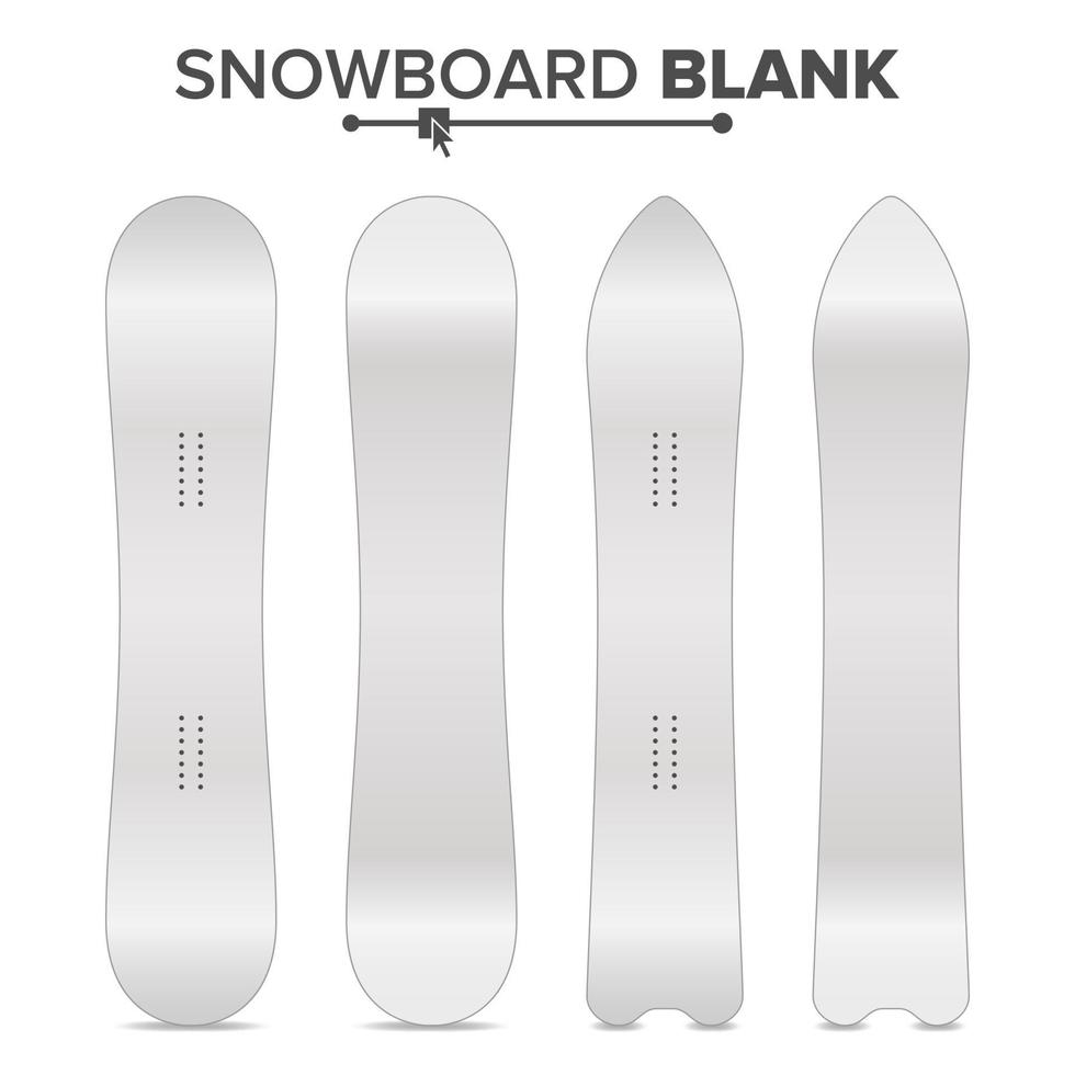 vecteur de modèle de snowboard. des planches à neige blanches et propres vides se moquent. deux côtés. illustration isolée. activité station de ski