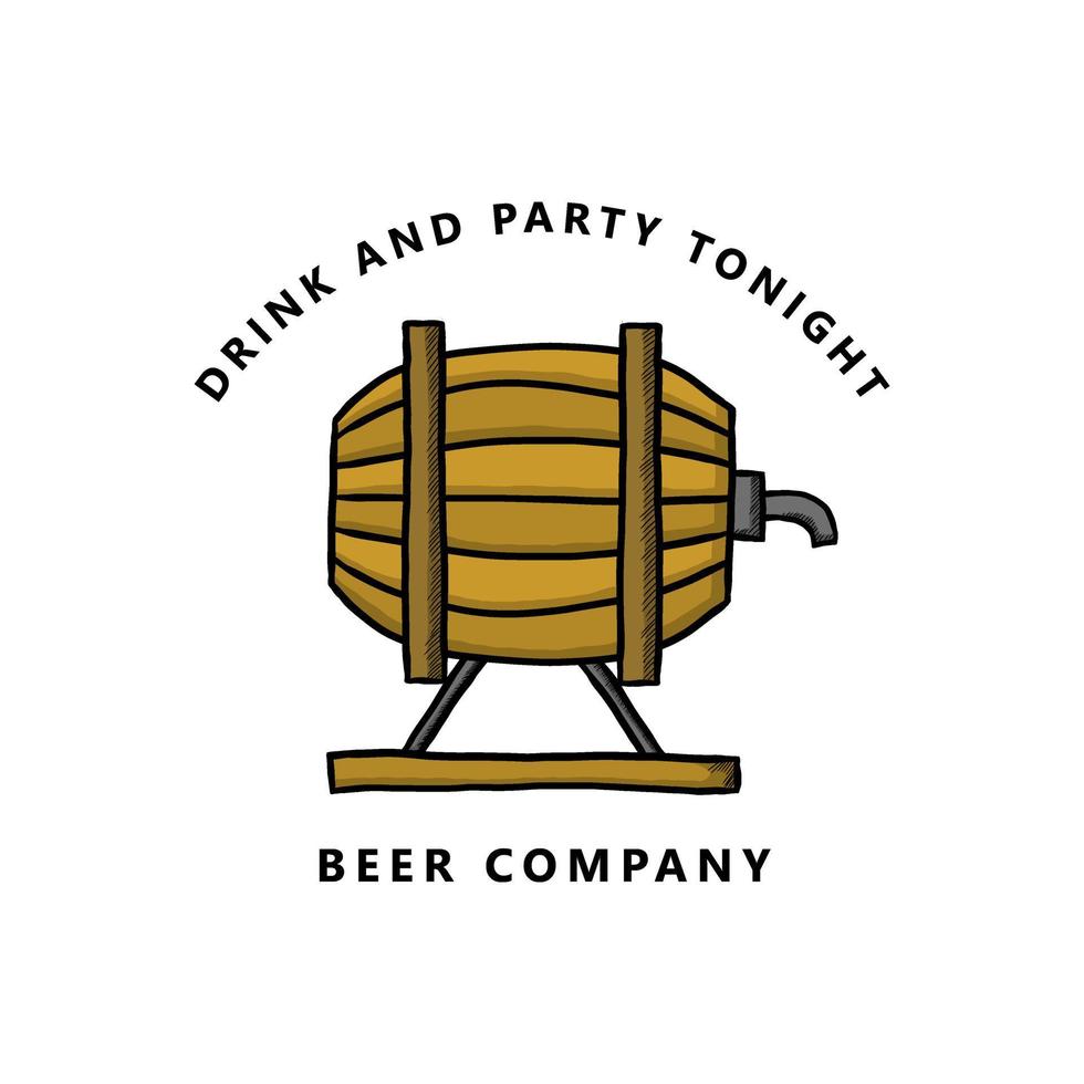 création vectorielle vintage de logo de baril de bière. illustration de symbole d'alcool de boisson et de fête vecteur