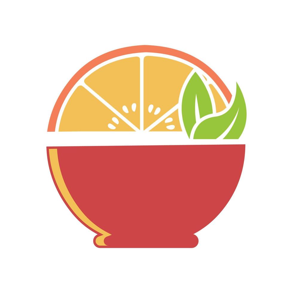 icône de bol avec orange et feuille isolé sur fond blanc vecteur