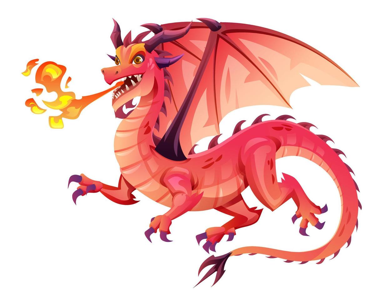 dragon rouge crachant illustration vectorielle de feu vecteur